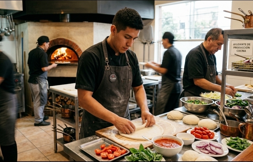 Cocinero y ayudante de producción en Flama Pizzería